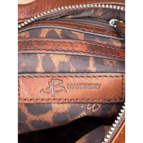 B Makowsky Boho Brown Leather Shoulder Crossbody Bag Tassels Zippers Authentic - Picture 11 of 12